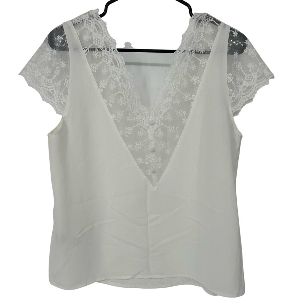 SHEIN White Lace V-Neck Blouse